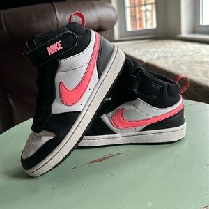 Nike Court Borough Mid 2.  Hook-and-loop strap at the top- size 1 kids